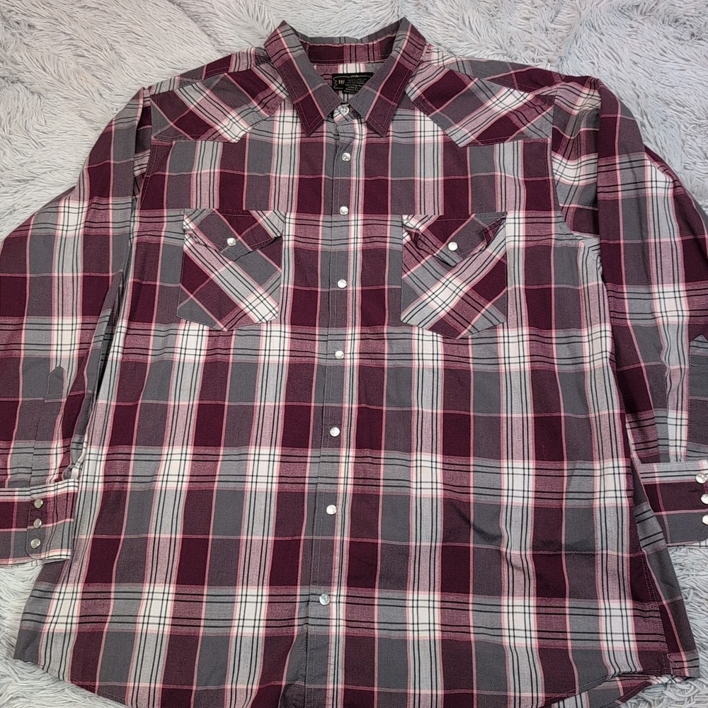Vintage High Noon Shirt Mens 2XL Plaid Western Pearl Snap‎ Cowboy Rodeo Rancher